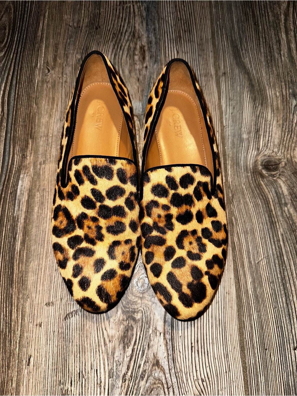 J. Crew Women’s Leopard Print Calf Hair Slip-On Loafers - Brown Flats Size 9.5 - Picture 3 of 7